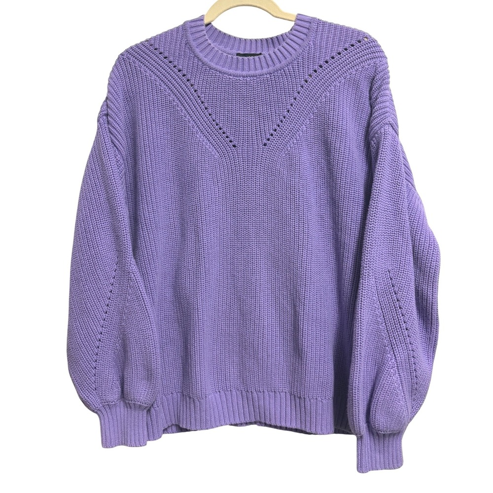 ABLE Organic Cotton Pointelle Knit Purple Sweater Balloon Sleeve XL